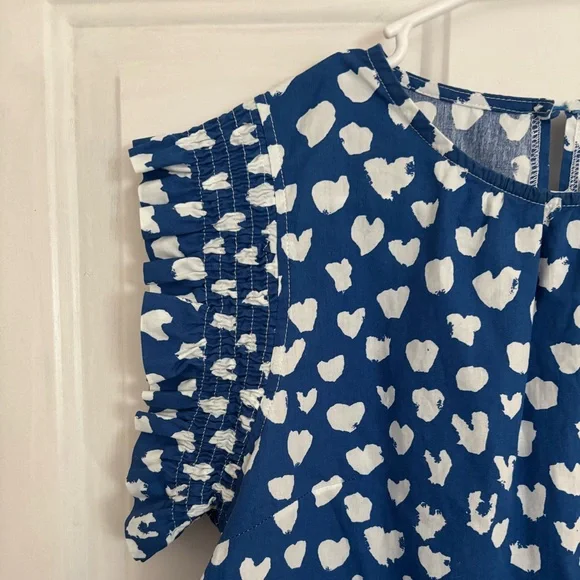 THML Blue Heart Print Flutter Sleeve Top - Picture 3 of 10